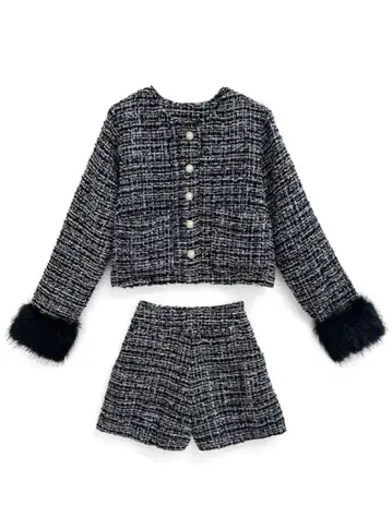 [ 미사용 새상품 ] GRL 2Way 퍼 자켓 숏팬츠 트위드 셋업