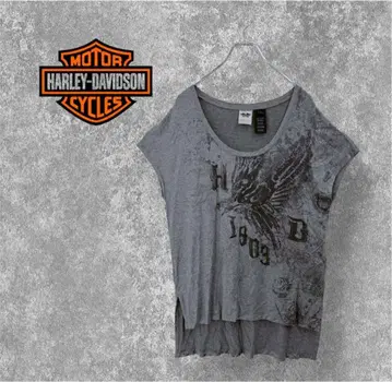 [레어] 할리데이비슨 슬리브리스 T셔츠 그래픽 로고 그레이 L
