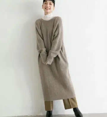 LOWRYS FARM 2WAY 베이지 롱 니트 드레스 버튼 포함