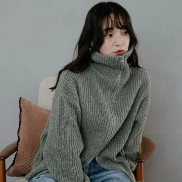 feepur 멜란지 하찌 지퍼 가디건 올리브