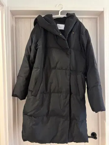 index 후드 부착 블랙 다운 롱 코트