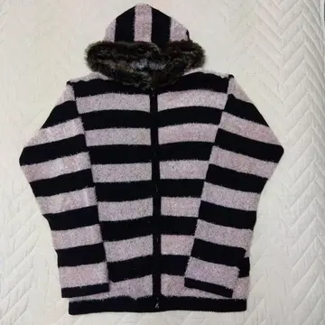 [ 새상품급 ] 블랙 핑크 스트라이프 퍼 후드티 남성용