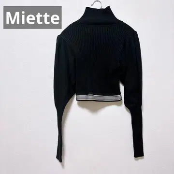 Miette 밑단 밴딩 디자인 퍼프 슬리브 숏 니트 (블랙)