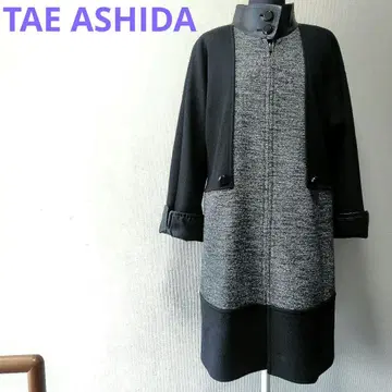 TAE ASHIDA 타에아시다 가죽 절개 스탠드 카라 롱 코트
