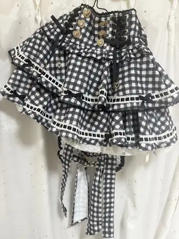 LIZLISA 리즈리사 사다리 리본 체크 티어드 치마바지