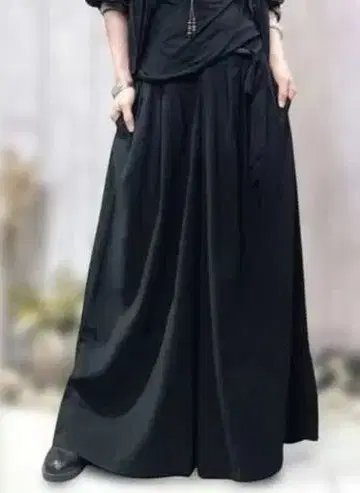 블랙 하카마 팬츠 와이드 팬츠 사루엘 팬츠 빅 사이즈