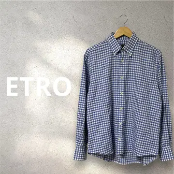 [극상] 에트로 ETRO 깅엄 체크 페이즐리 직조 셔츠 41