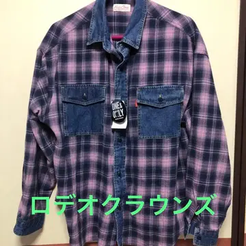 로데오 크라운 데님 도킹 체크 셔츠 핑크 네이비