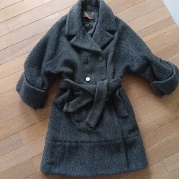 울 더블 브레스트 그레이 코트 벨트 포함