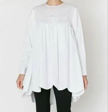 yokochan 헤밍 스캘럽 블라우스 화이트 36 7부 소매