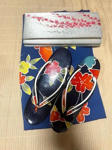 조리, 일본 의류용 백, 네이비 꽃무늬 코몬 조각 천 세트