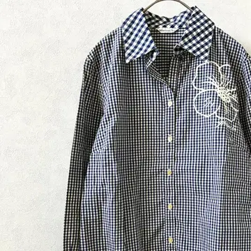 애프터눈 티 체크 셔츠 꽃무늬 하이비스커스 사이드 슬릿