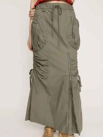 SLY 오픈 집 머메이드 카고 스커트 카키