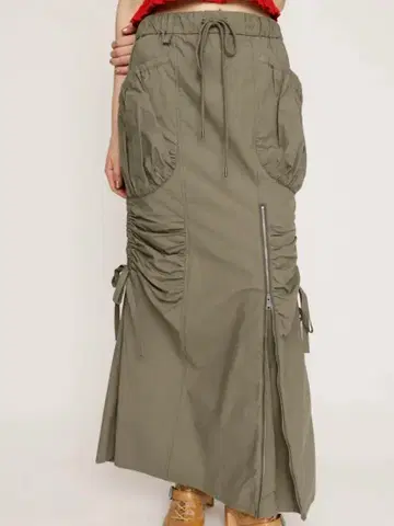 SLY 오픈 집 머메이드 카고 스커트 카키