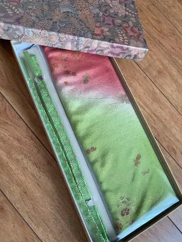 새상품 박스형 그라데이션 오비 장식 천 ( 그린 핑크 )