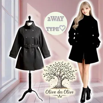 Olive des Olive 울 코트 블랙 벨트 포함 새상품급