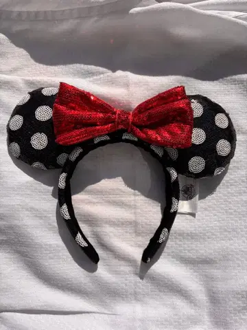 디즈니 머리띠 미니 마우스 블랙 도트 빨간색 리본