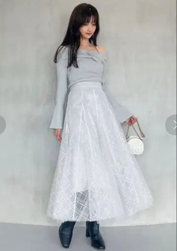 dazzlin 스팽글 튤 체크 스커트