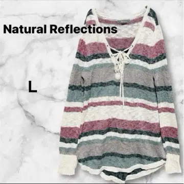 [ Natural Reflections ] 보더 니트 스웨터 레이스업 L