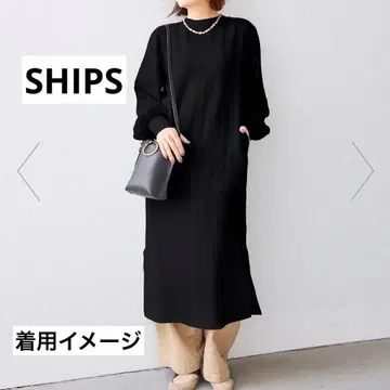 SHIPS 쉽스 블랙 스트레치 볼륨 슬리브 원피스 프리 사이즈