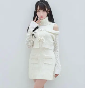 프릴 가디건 세트 미니 니트 원피스 화이트