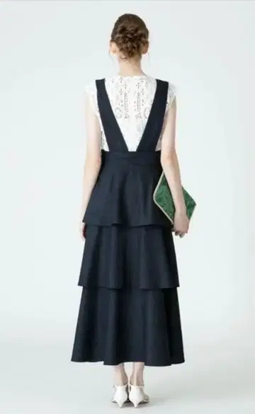 네이비 오버롤 스커트 티어드