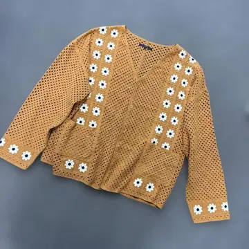 CPCM 크로셰 니트 가디건 레이어드 M 내추럴 무드