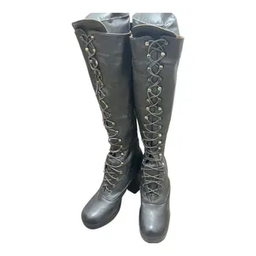 롱 부츠 레이스업 블랙 니하이 부츠 21.5cm