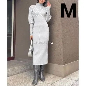 리엔다 다이아 자카드 타이트 니트 원피스 그레이 M