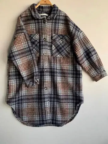 체크 무늬 긴팔 셔츠 원피스