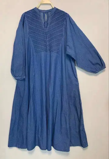 데님 블루 A라인 원피스 긴팔