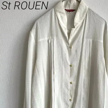St ROUEN 셔츠 긴팔 노카라 자수 심플 깔끔 레트로