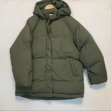 후드 부착 다운 자켓 올리브 그린