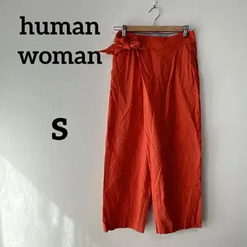 휴먼 우먼 [ s ] 오렌지 와이드 팬츠 캐주얼 린넨 혼방