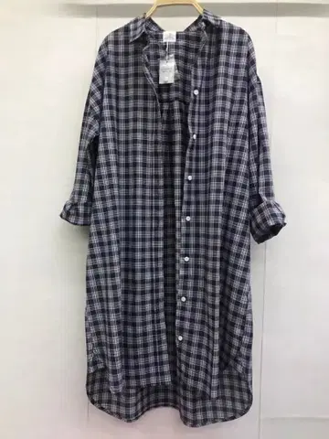 체크 무늬 긴팔 셔츠 원피스