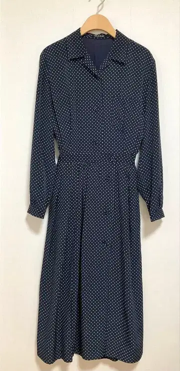 네이비 도트 패턴 긴팔 원피스 M 사이즈