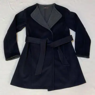 리플렉트 네이비 노카라 롱 코트 허리 벨트 포함