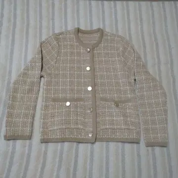 CECILE 트위드 느낌 니트 가디건 S 베이지 계열