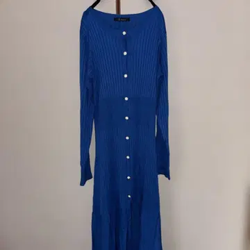 미사용품 파란색 리브 니트 긴팔 가디건 원피스