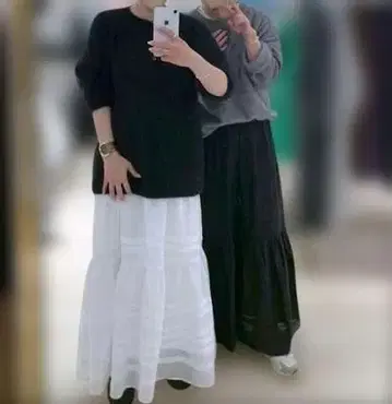 OMEKASHI 턱 캉캉 스커트 맥시 블랙