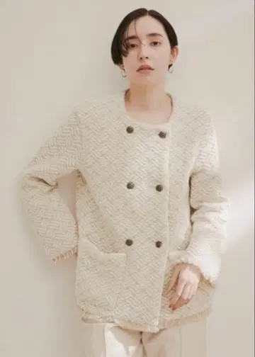 존 블랑 니건 베이지 노카라 자켓 36