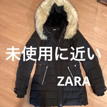 ZARA 퍼 후드 다운 자켓 블랙