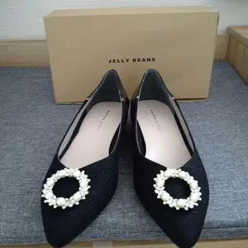 JELLY BEANS 펄 장식 블랙 플랫슈즈 24