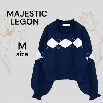 마제스틱 레곤 새상품급 네이비 스웨터 아가일 니트 네이비