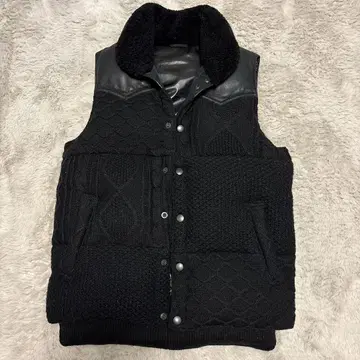 블랙 니트 가죽 퀼팅 베스트