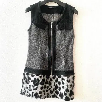 리나시멘토 슬리브리스 원피스 타이트 레오파드 그레이 블랙