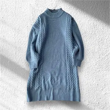 [ 크로스플러스 ] 니트 원피스 케이블 짜임 모크넥 긴팔 L