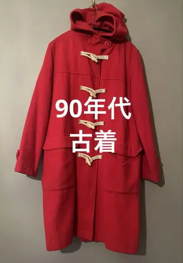 90년대 구제 의류 여성용 레드 더플 코트 울 혼방 일본제 Y2K