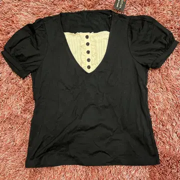 프릴 핀턱 반팔 셔츠 M 블랙