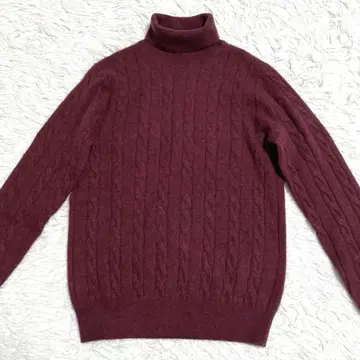 [ 새상품급 캐시미어 100% ] 터틀넥 스웨터 케이블 짜임 S 보르도